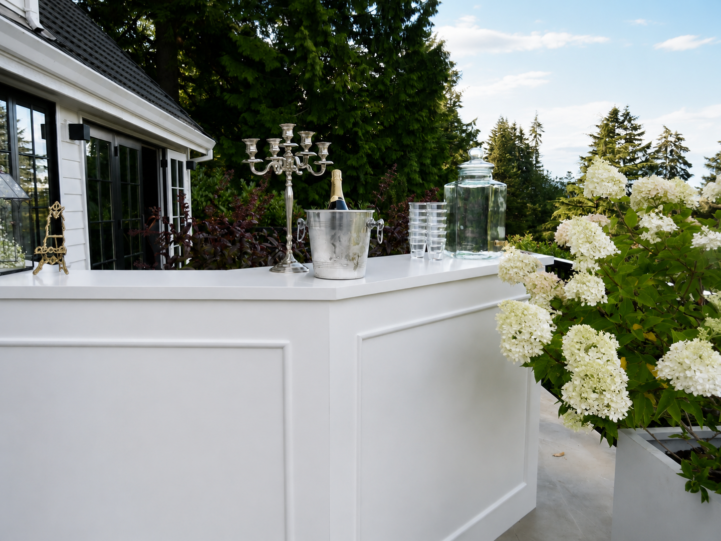 Modern White Paneled L-Shaped Bar