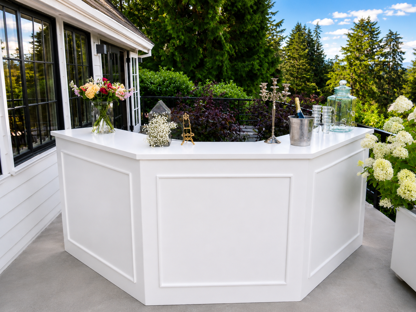 Modern White Paneled L-Shaped Bar